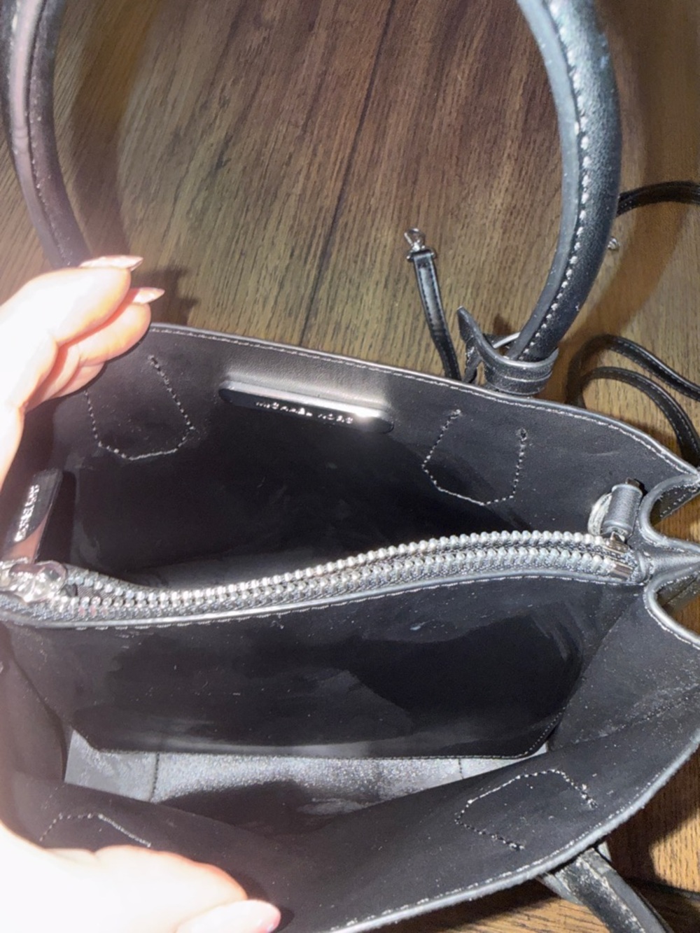 Michael Kors Black Logo Mini Tote with Gold MK Charm - Picture 7 of 7